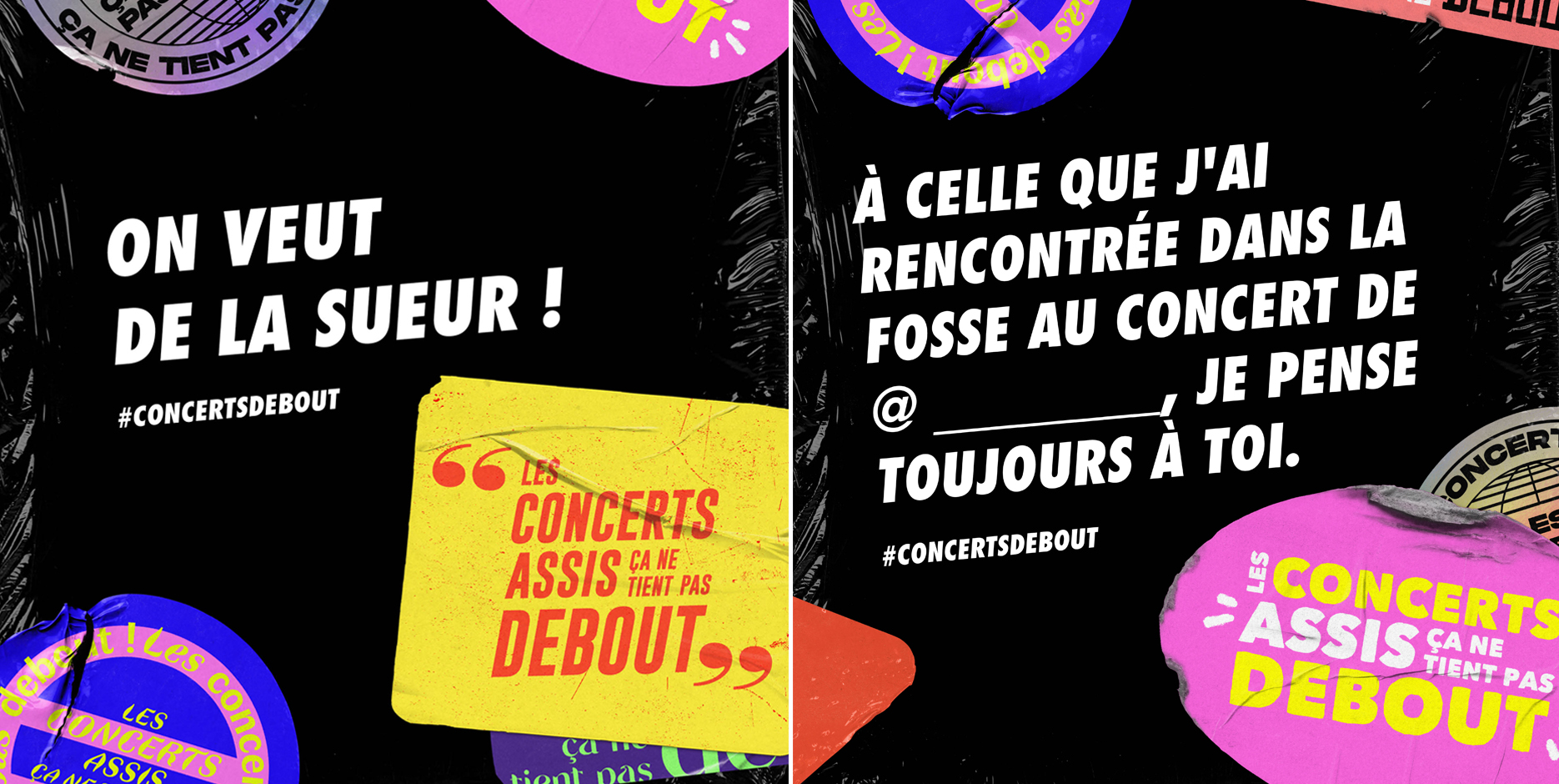 Affiche traitant des concerts assis qui ne tiennent pas debout! La configuration assise de La Luciole permet d' accueillir plus de public qu'une configuration debout! Nous marchons sur la tête!